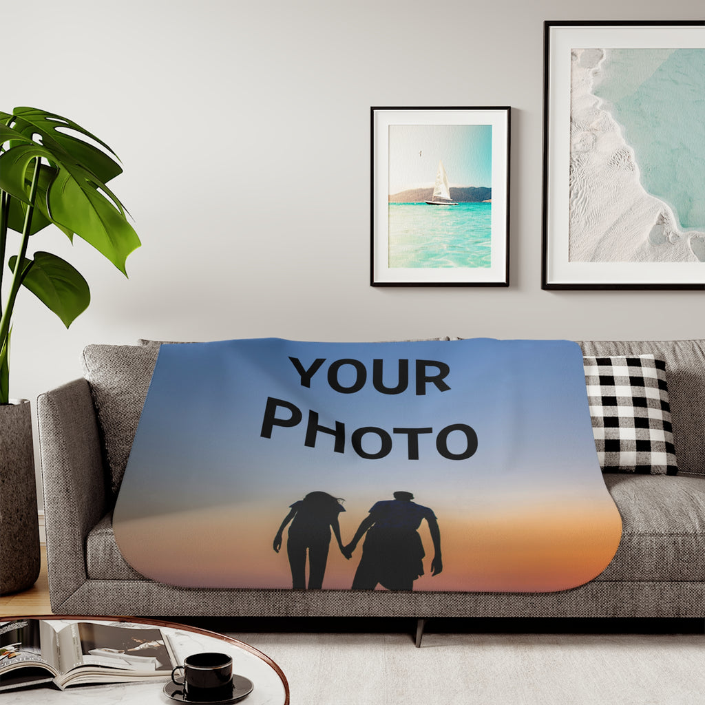 Personalized Photo Sherpa Blanket — Cozy Throw for Couples & Gifts