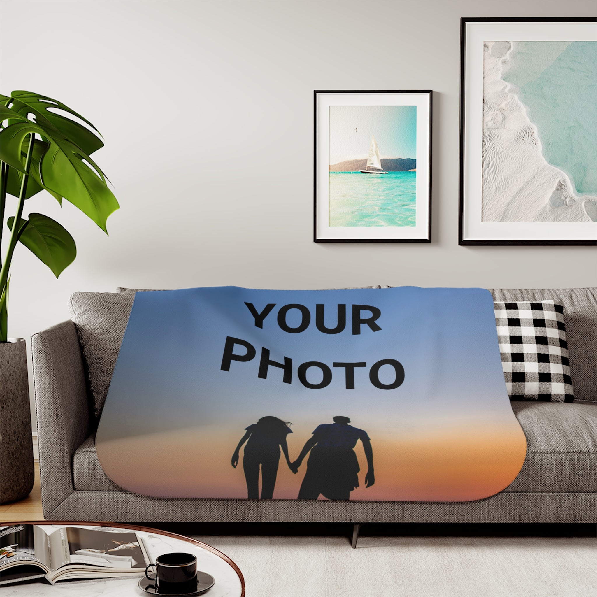 Personalized Photo Sherpa Blanket — Cozy Throw for Couples & Gifts