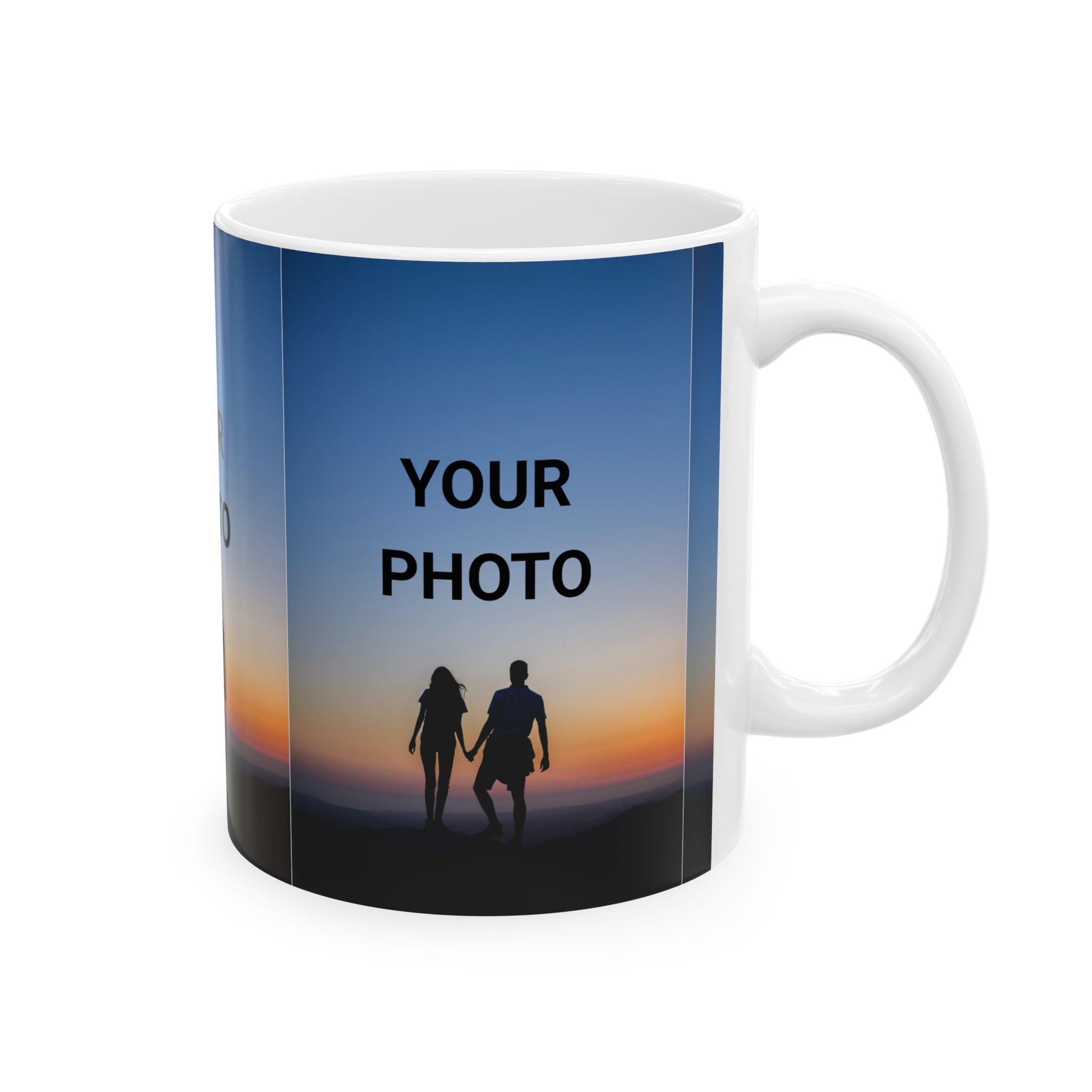 Personalized Photo Mug — Custom Sunset Couple Ceramic Coffee Cup (11oz/15oz)