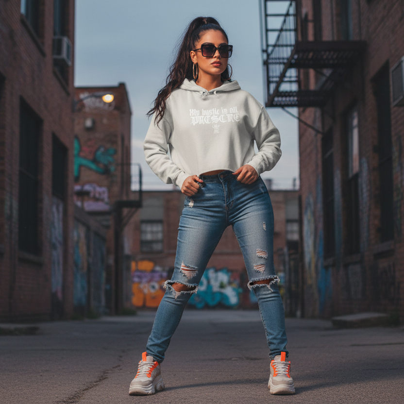 Cropped Hoodie — "the hustle is all muscle" Motivational Women's Sweatshirt