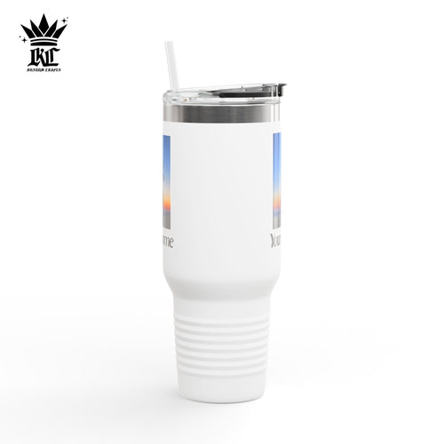 40oz Insulated Travel Mug – Personalized White Tumbler with Straw & Handle