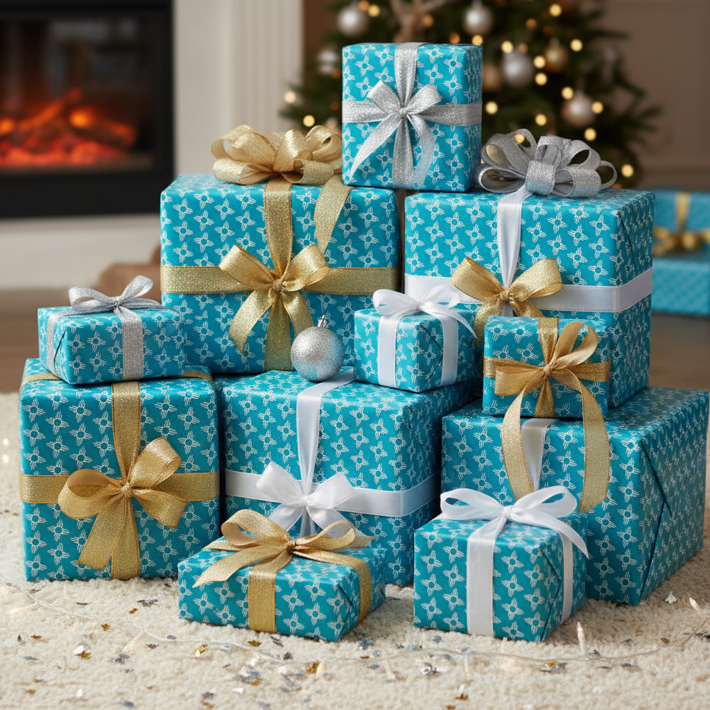 Zia Sun Pattern Wrapping Paper | Turquoise Southwestern Gift Wrap