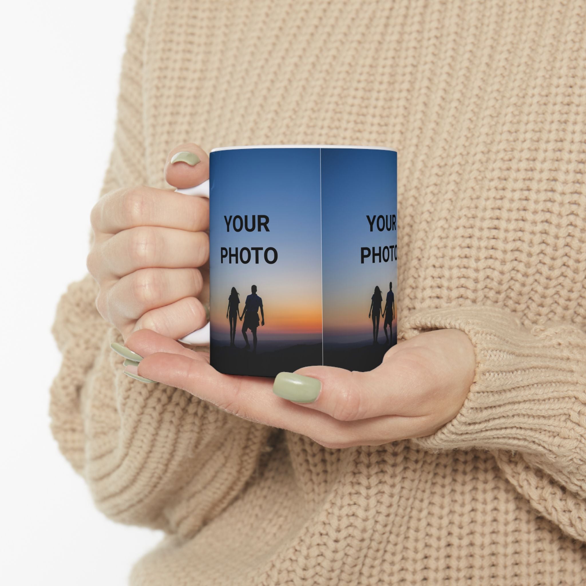 Personalized Photo Mug — Custom Sunset Couple Ceramic Coffee Cup (11oz/15oz)