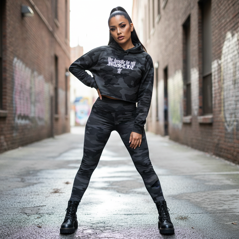 Cropped Hoodie — "the hustle is all muscle" Motivational Women's Sweatshirt