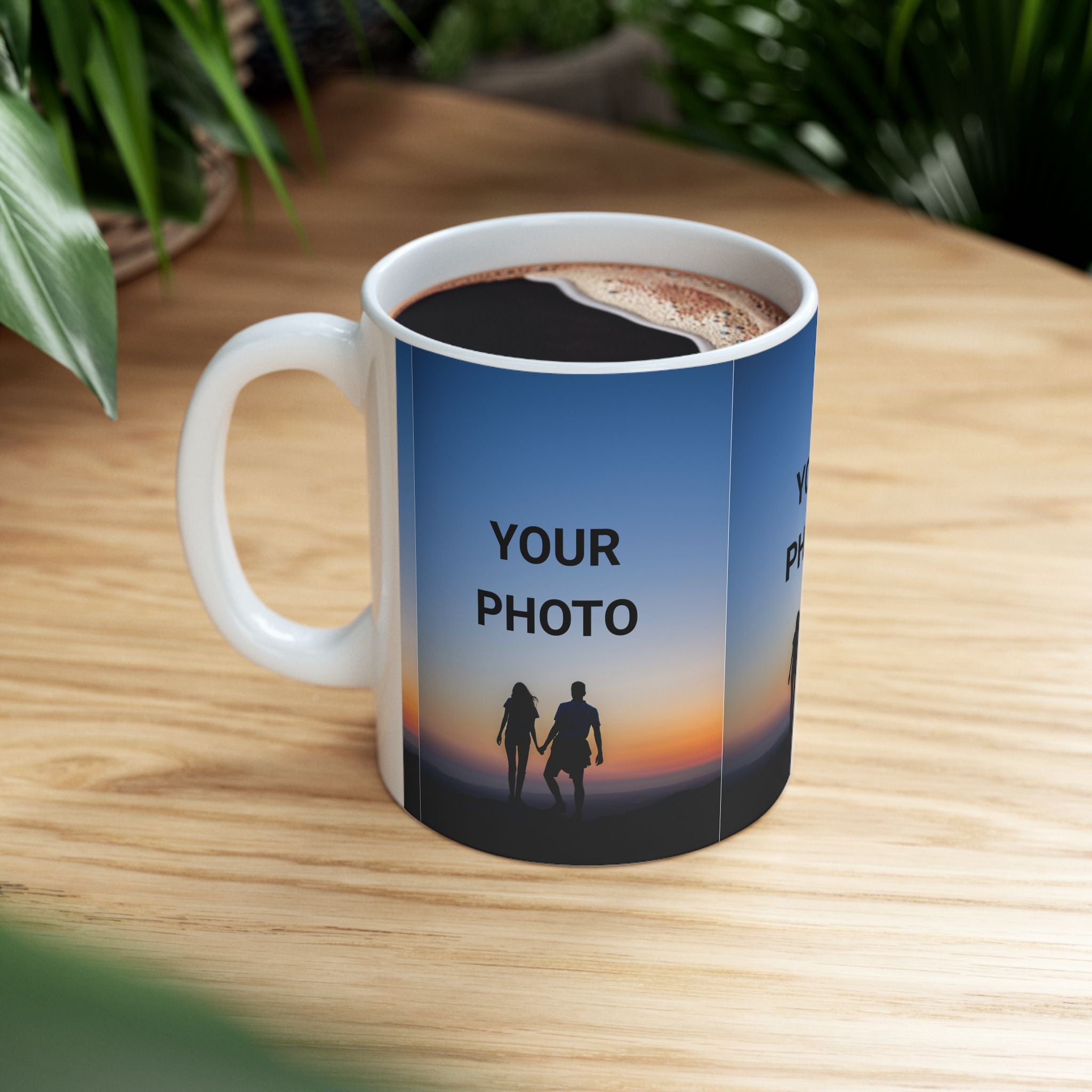 Personalized Photo Mug — Custom Sunset Couple Ceramic Coffee Cup (11oz/15oz)