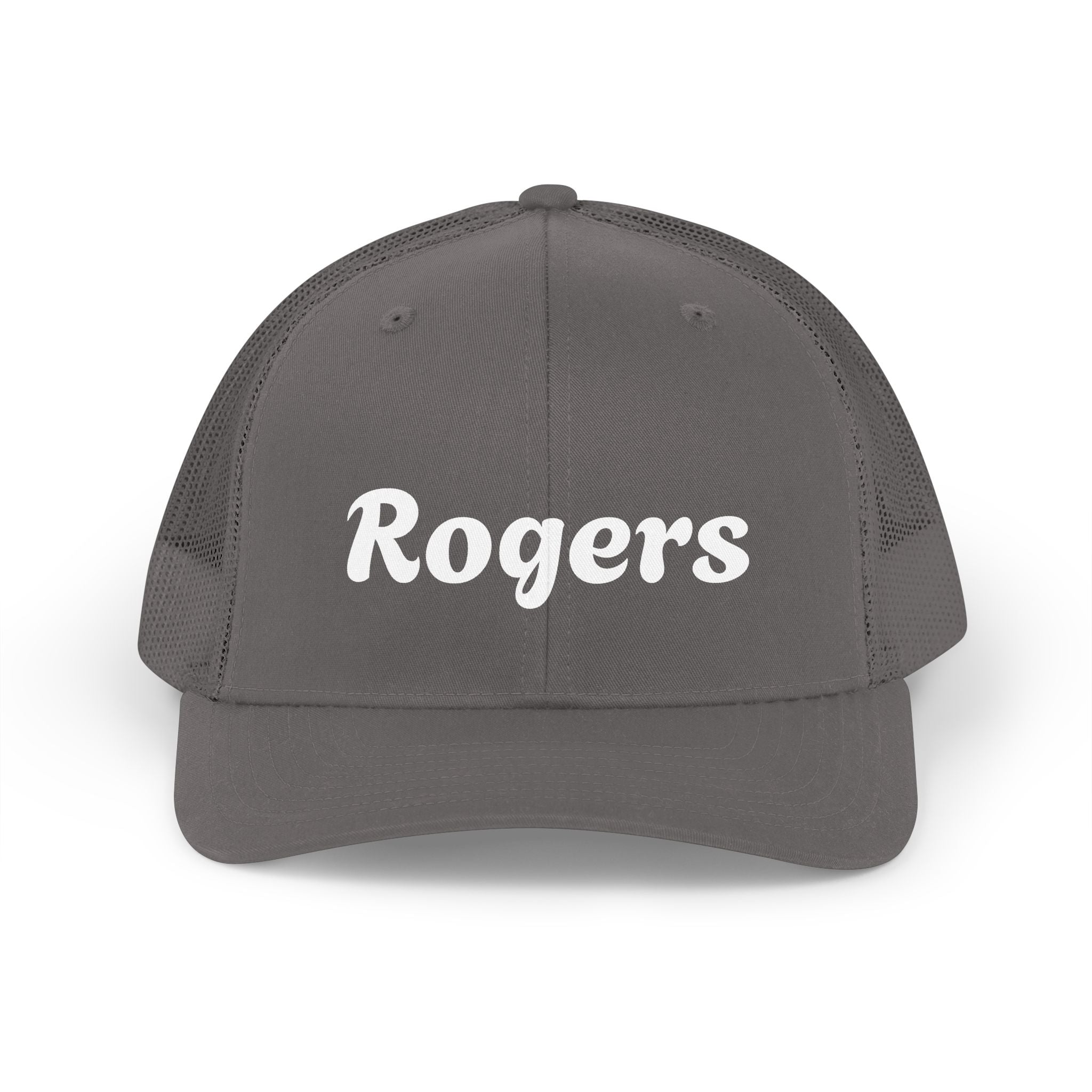 Rogers Retro Trucker Hat — Personalized Vintage Script Mesh Cap