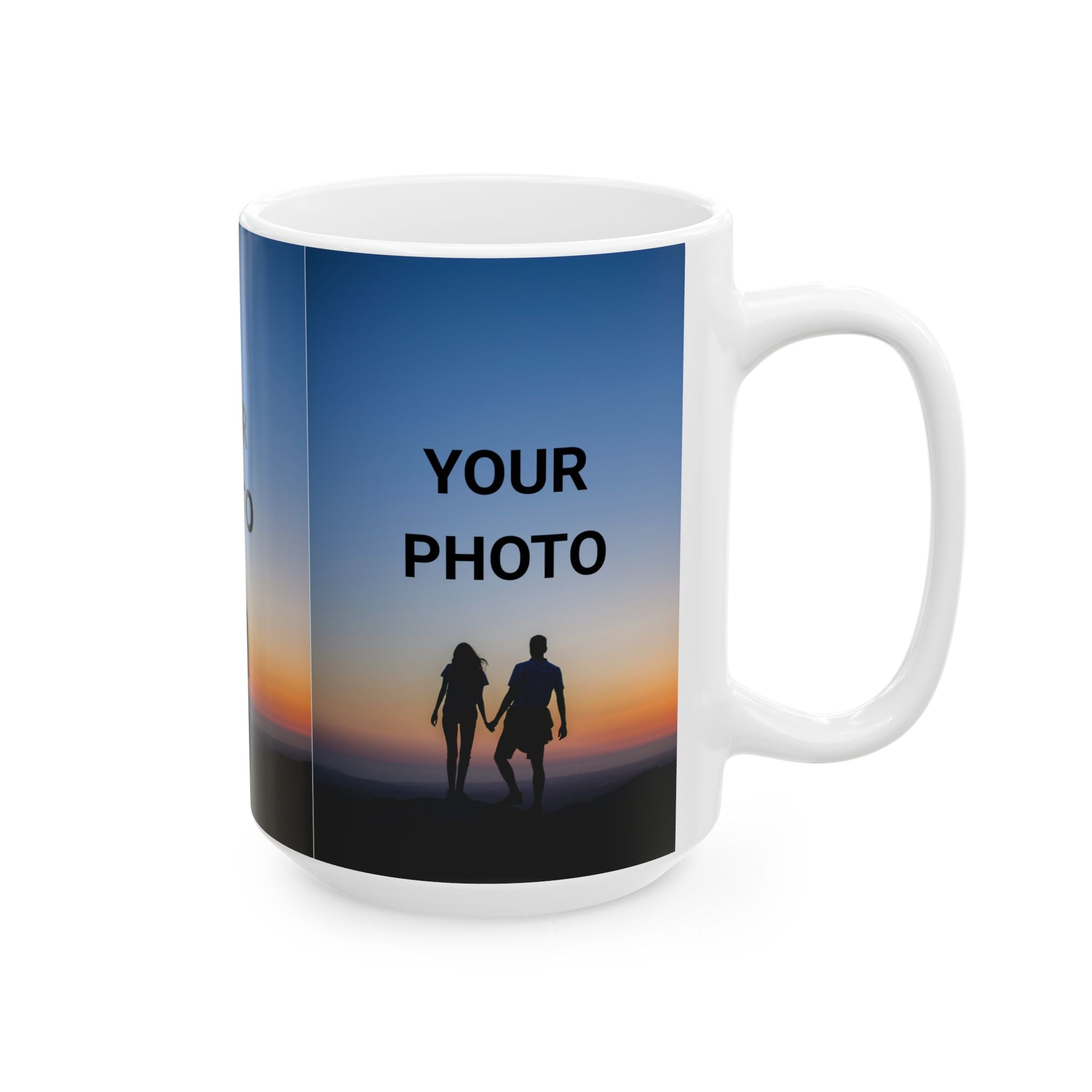 Personalized Photo Mug — Custom Sunset Couple Ceramic Coffee Cup (11oz/15oz)