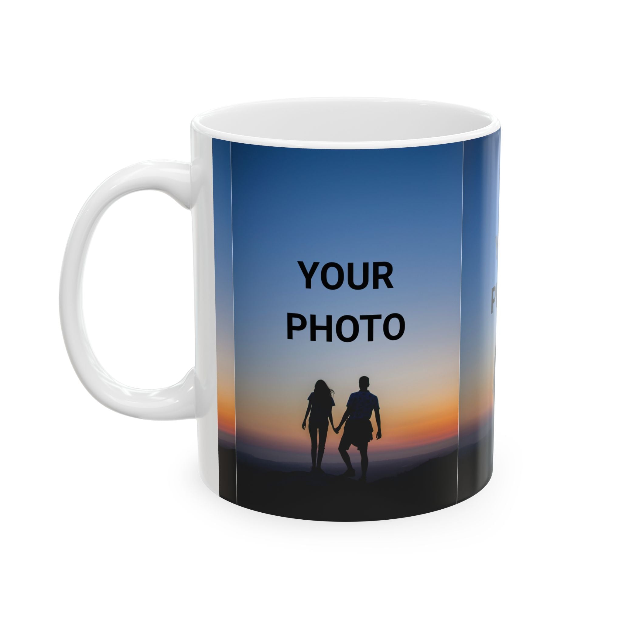 Personalized Photo Mug — Custom Sunset Couple Ceramic Coffee Cup (11oz/15oz)
