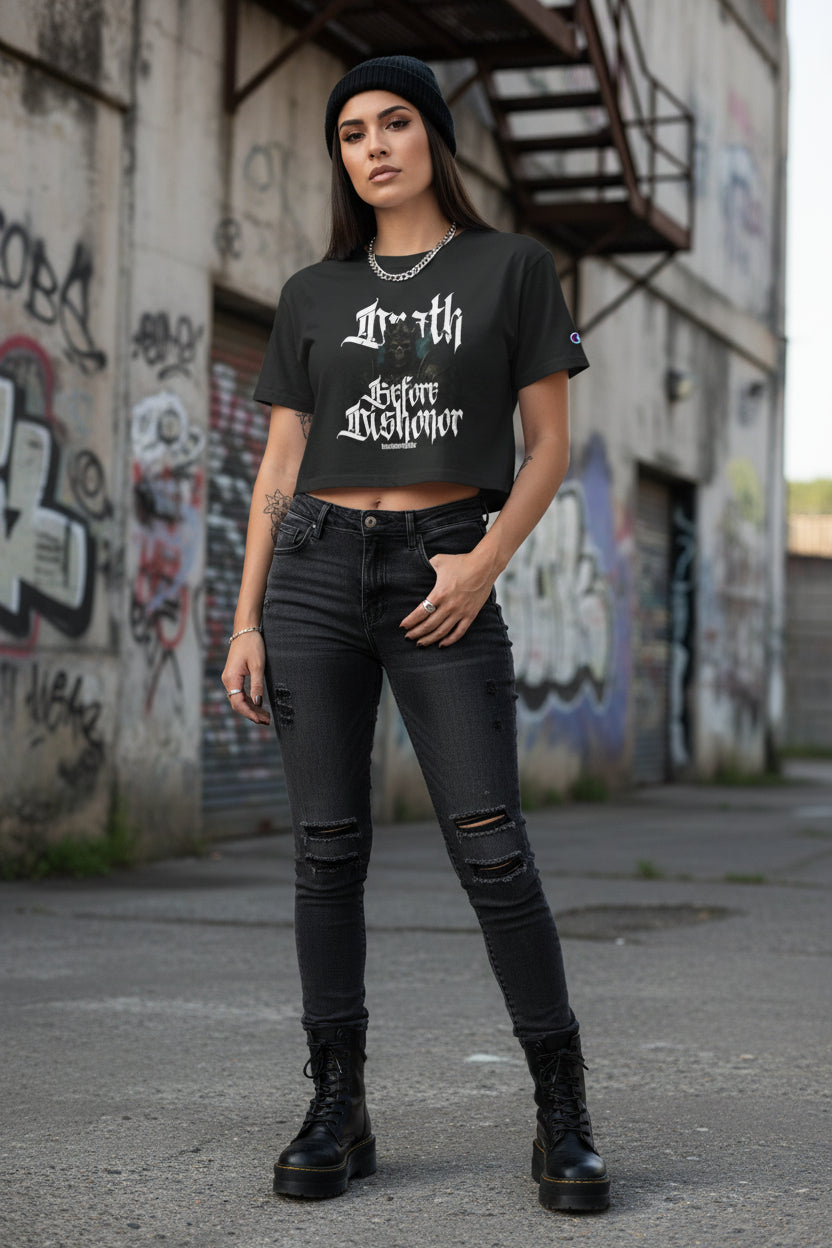 Death Before Dishonor Cropped T-Shirt — Champion Women's Heritage Gym Tee