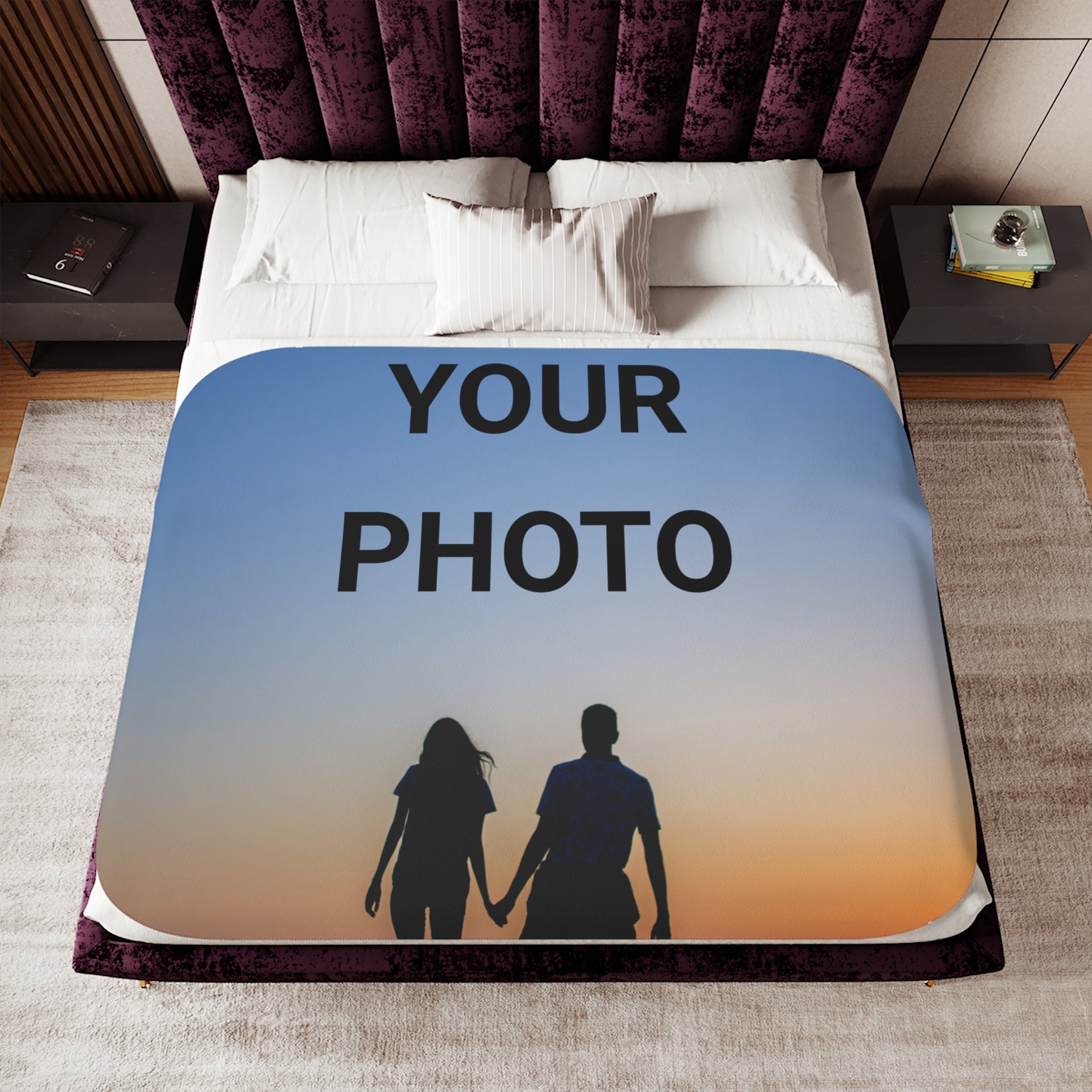Personalized Photo Sherpa Blanket — Cozy Throw for Couples & Gifts