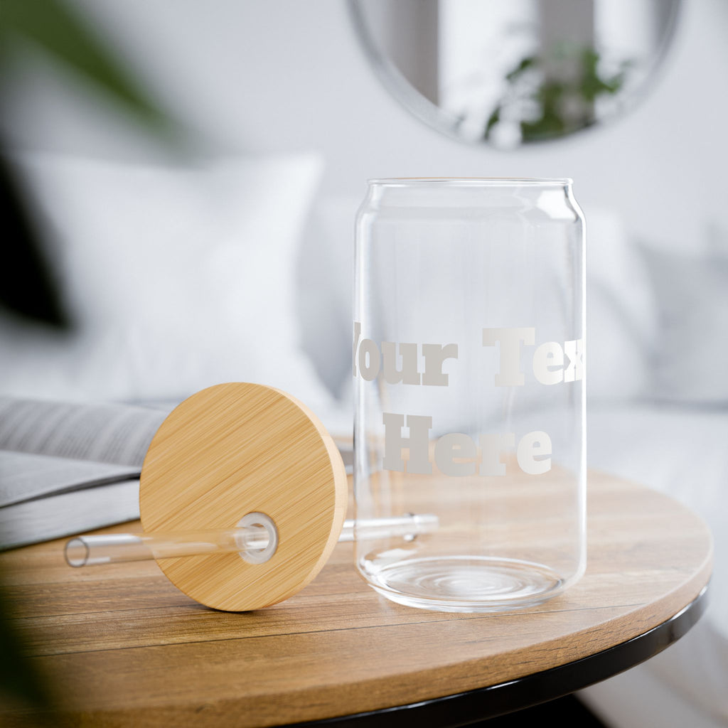 Glass Sipper Cup with Bamboo Lid & Straw — Personalized Text Design
