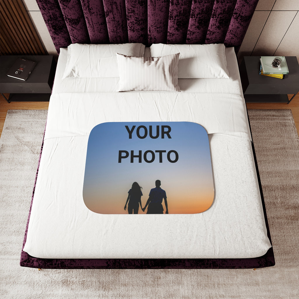 Personalized Photo Sherpa Blanket — Cozy Throw for Couples & Gifts
