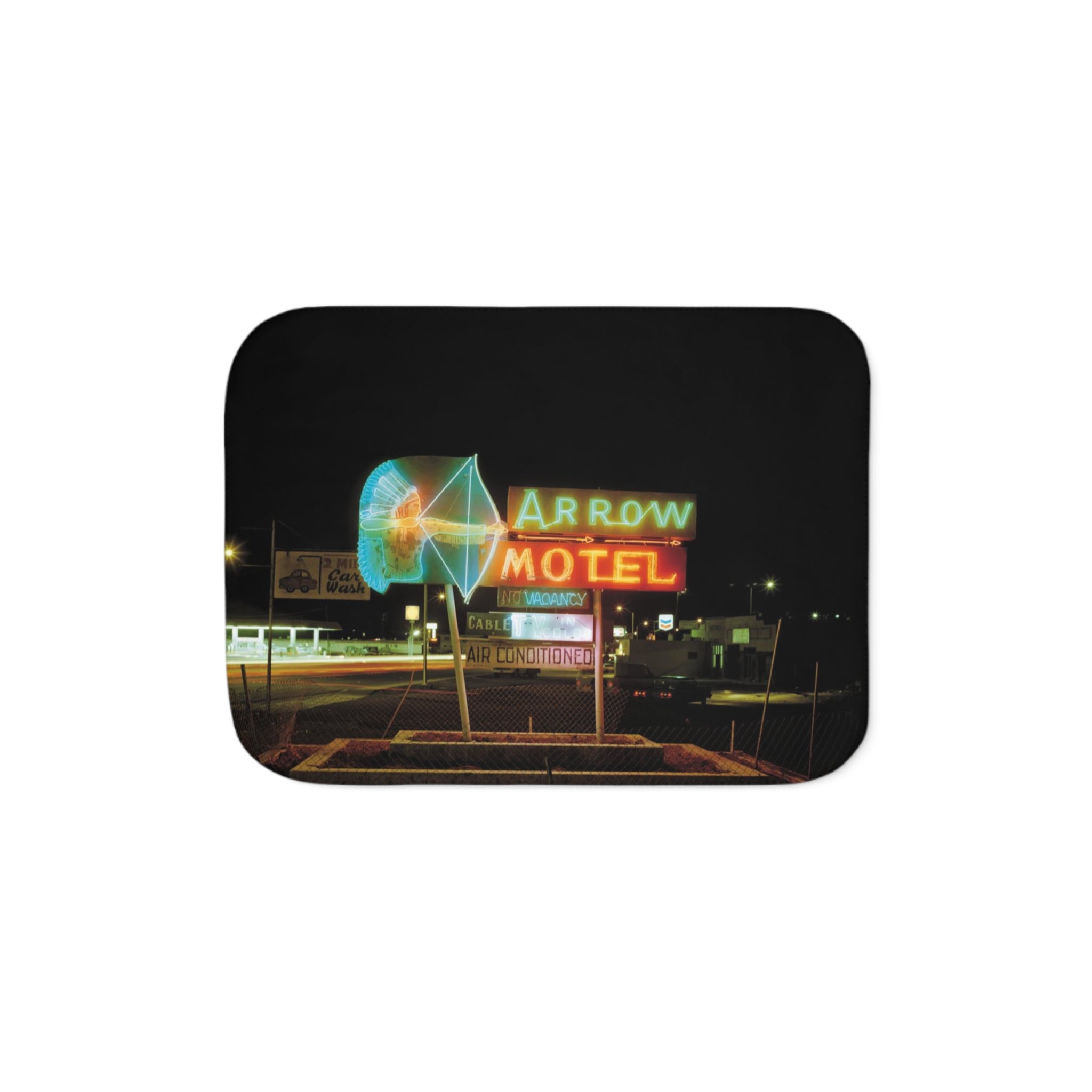Neon Arrow Motel Sherpa Blanket — Retro Neon Sign Cozy Throw