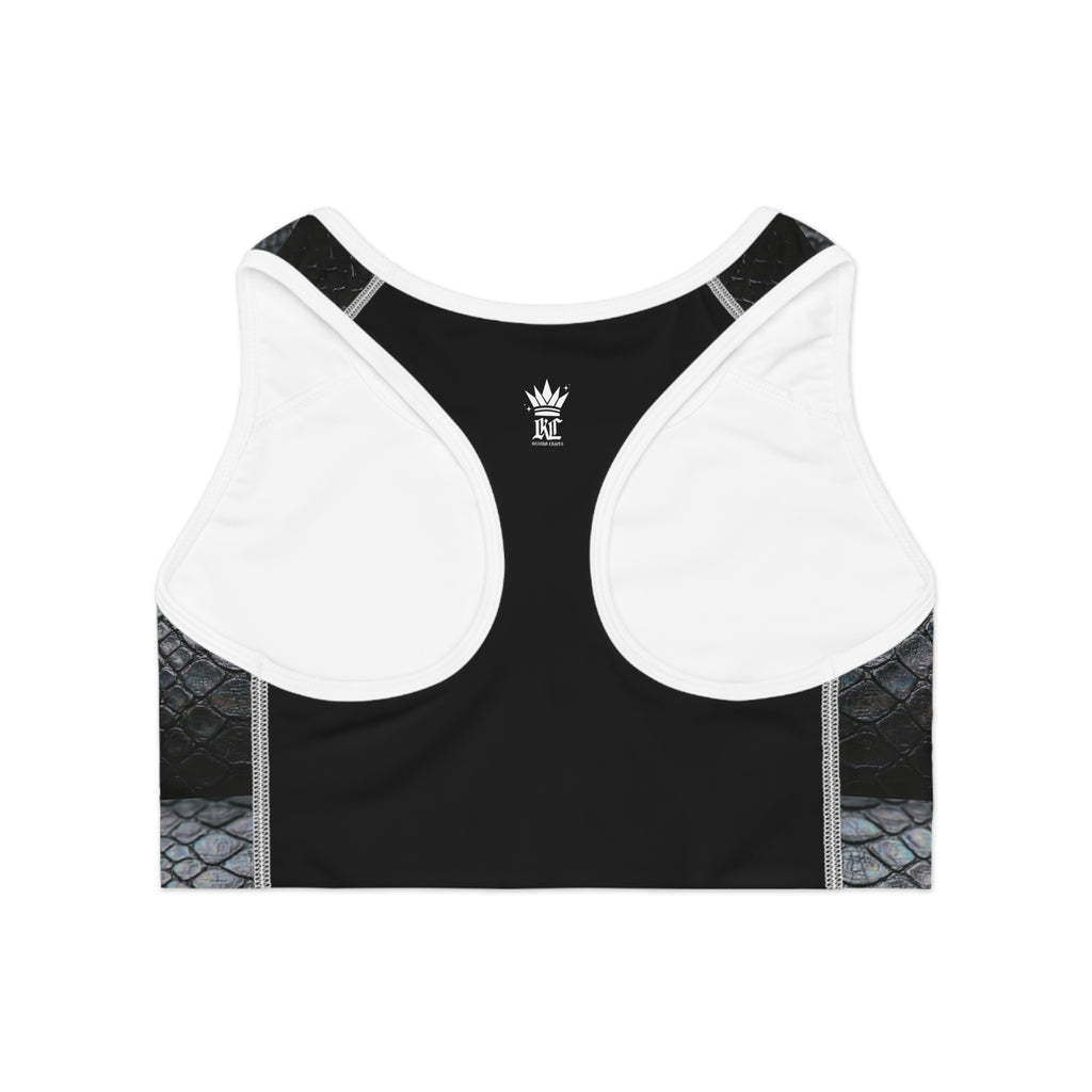 Snake Scale Sports Bra — Black Textured Athletic Crop Top