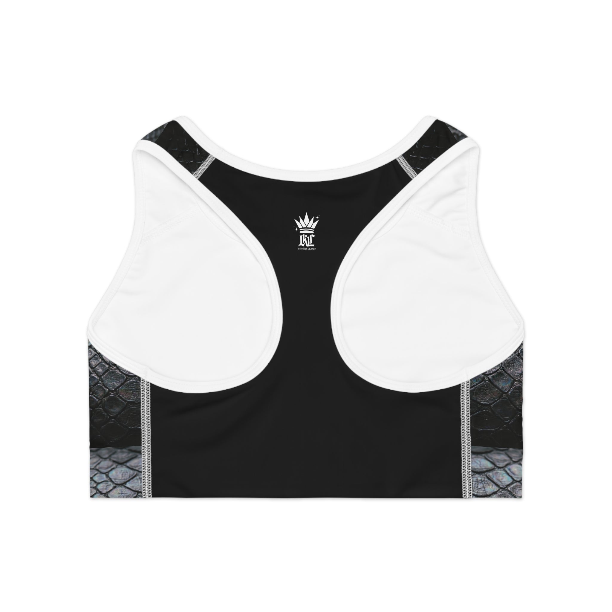 Snake Scale Sports Bra — Black Textured Athletic Crop Top