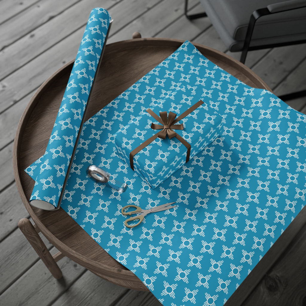 Zia Sun Pattern Wrapping Paper | Turquoise Southwestern Gift Wrap
