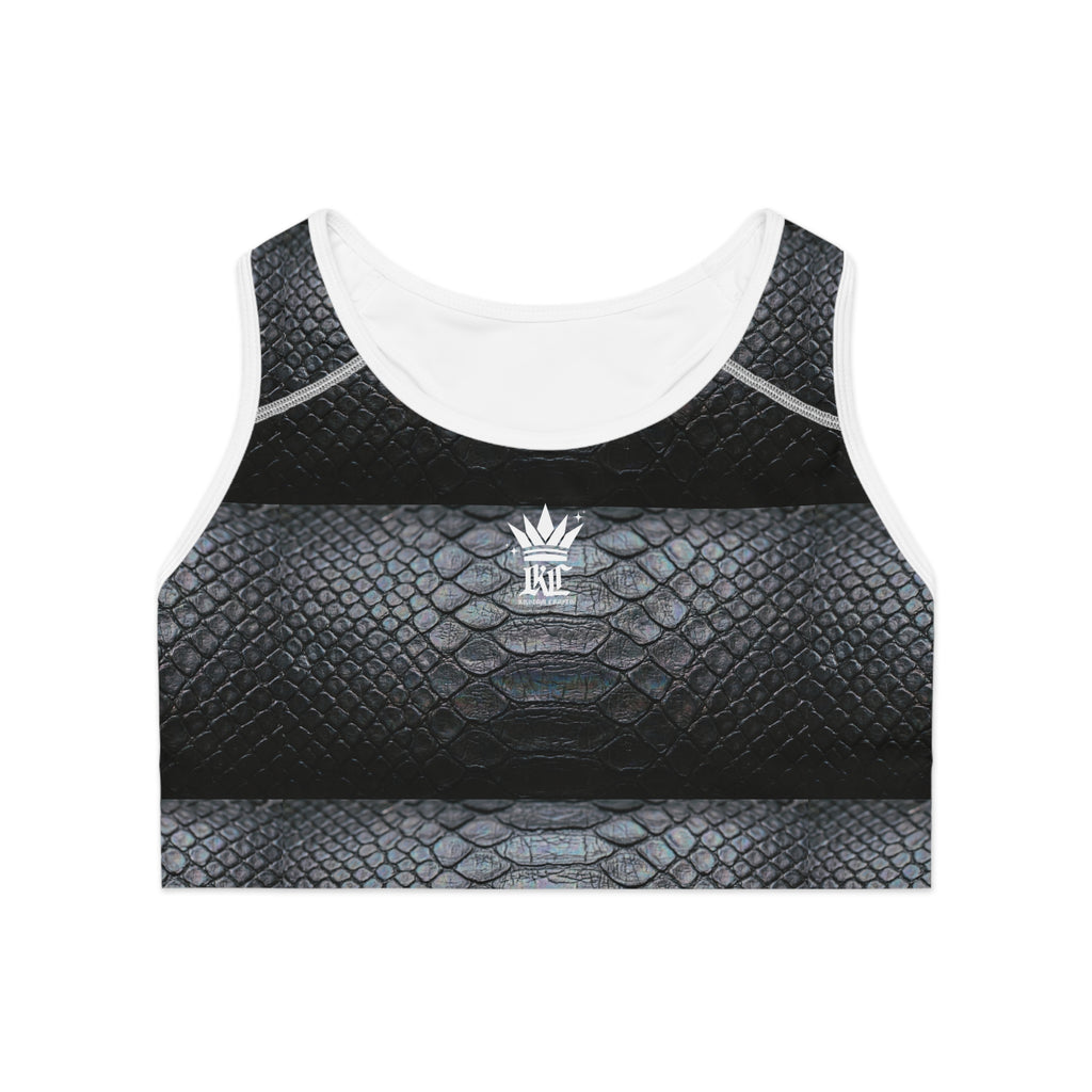 Snake Scale Sports Bra — Black Textured Athletic Crop Top