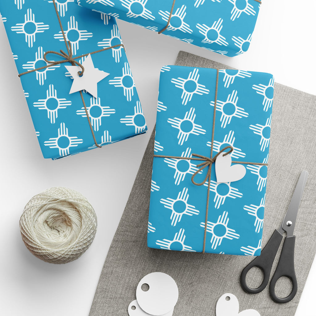 Zia Sun Pattern Wrapping Paper | Turquoise Southwestern Gift Wrap