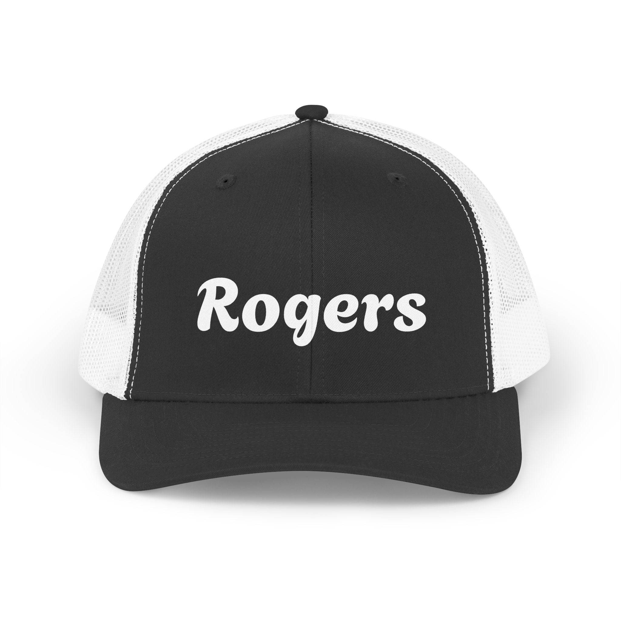 Rogers Retro Trucker Hat — Personalized Vintage Script Mesh Cap