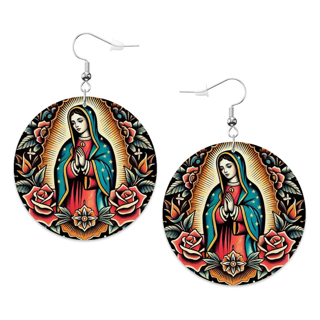 Virgen De Guadalupe - Leather Round Earrings