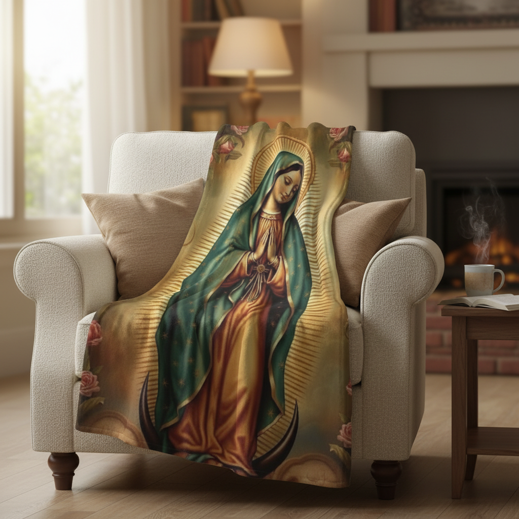 Virgen de Guadalupe Fleece Sherpa Blanket