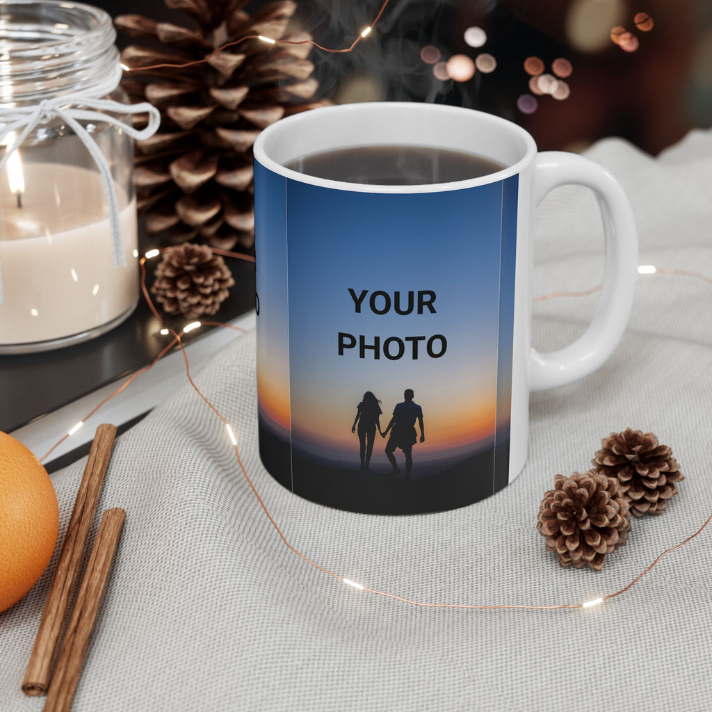Personalized Photo Mug — Custom Sunset Couple Ceramic Coffee Cup (11oz/15oz)