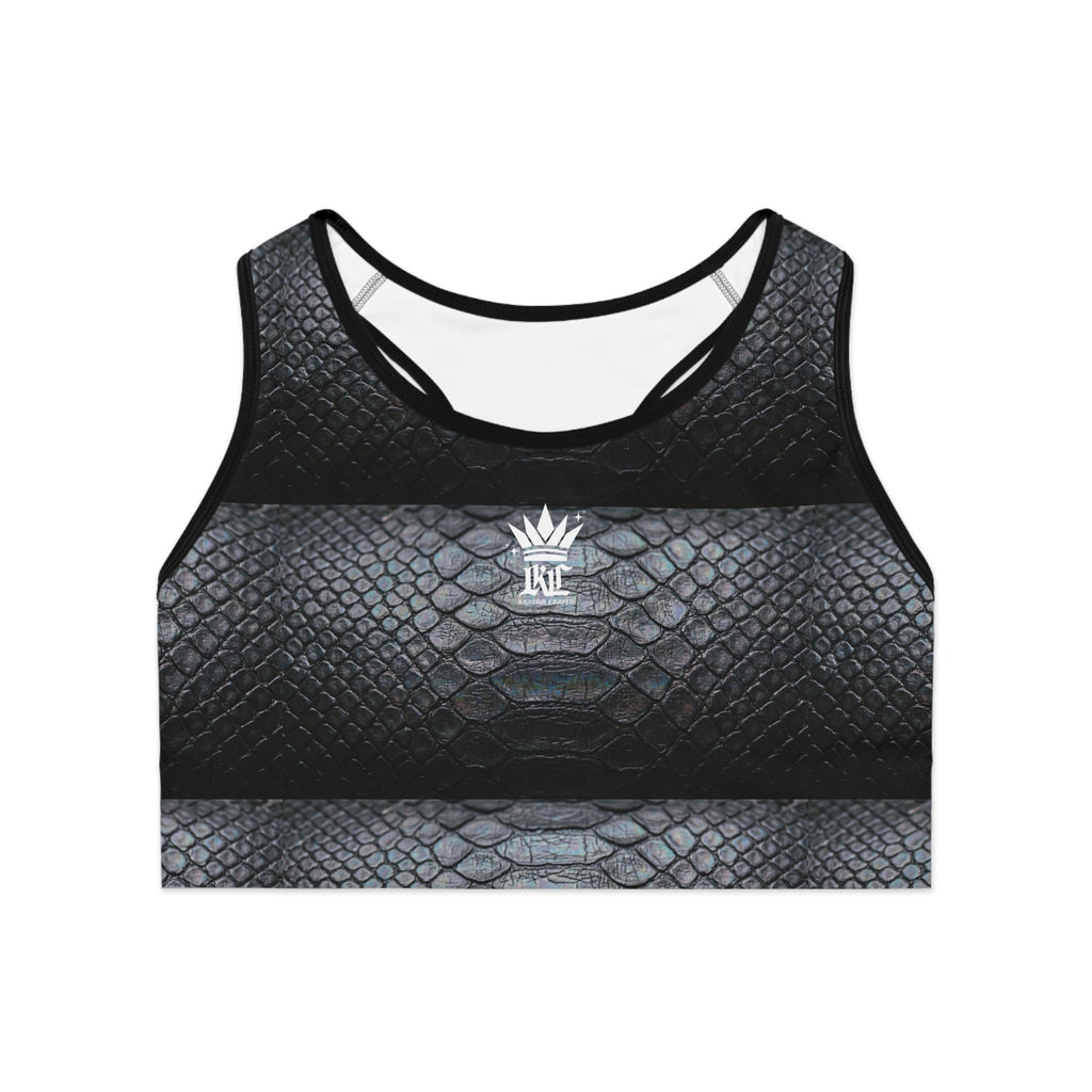 Snake Scale Sports Bra — Black Textured Athletic Crop Top