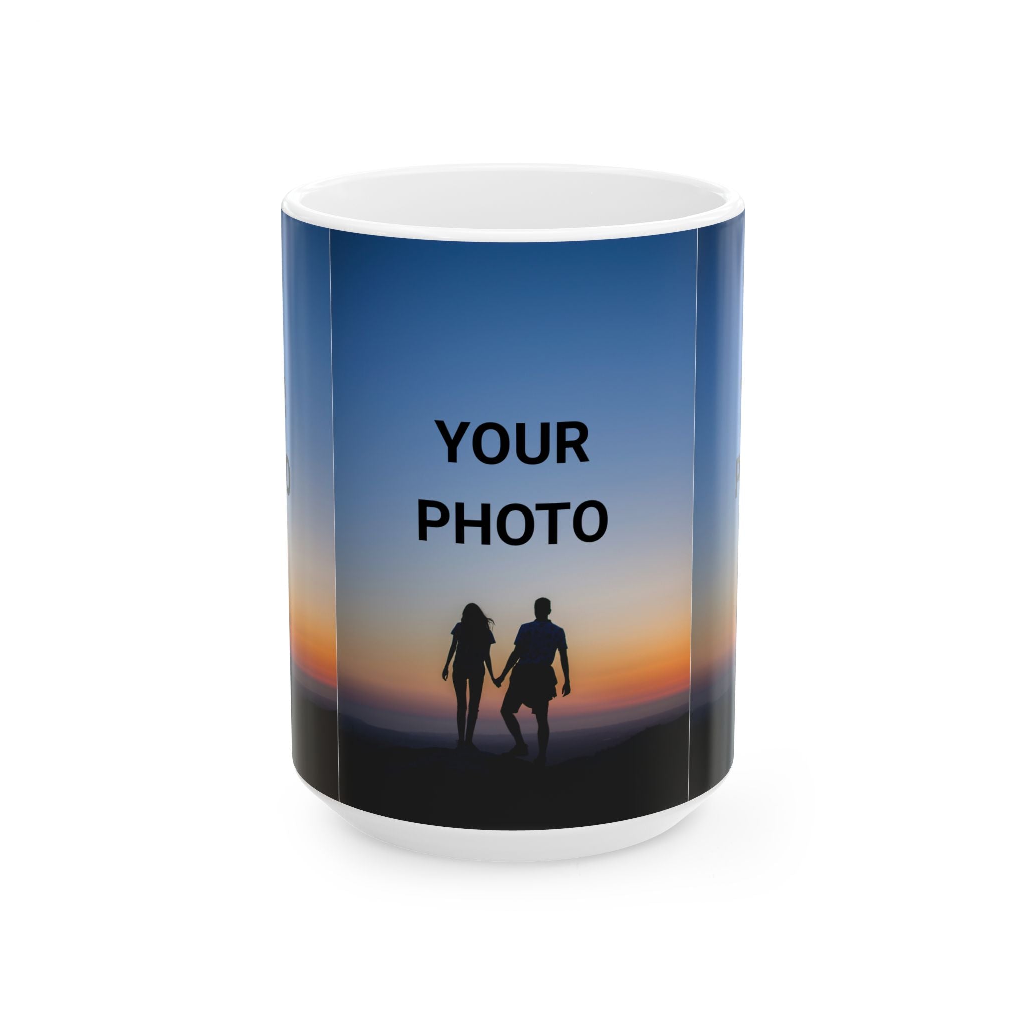 Personalized Photo Mug — Custom Sunset Couple Ceramic Coffee Cup (11oz/15oz)