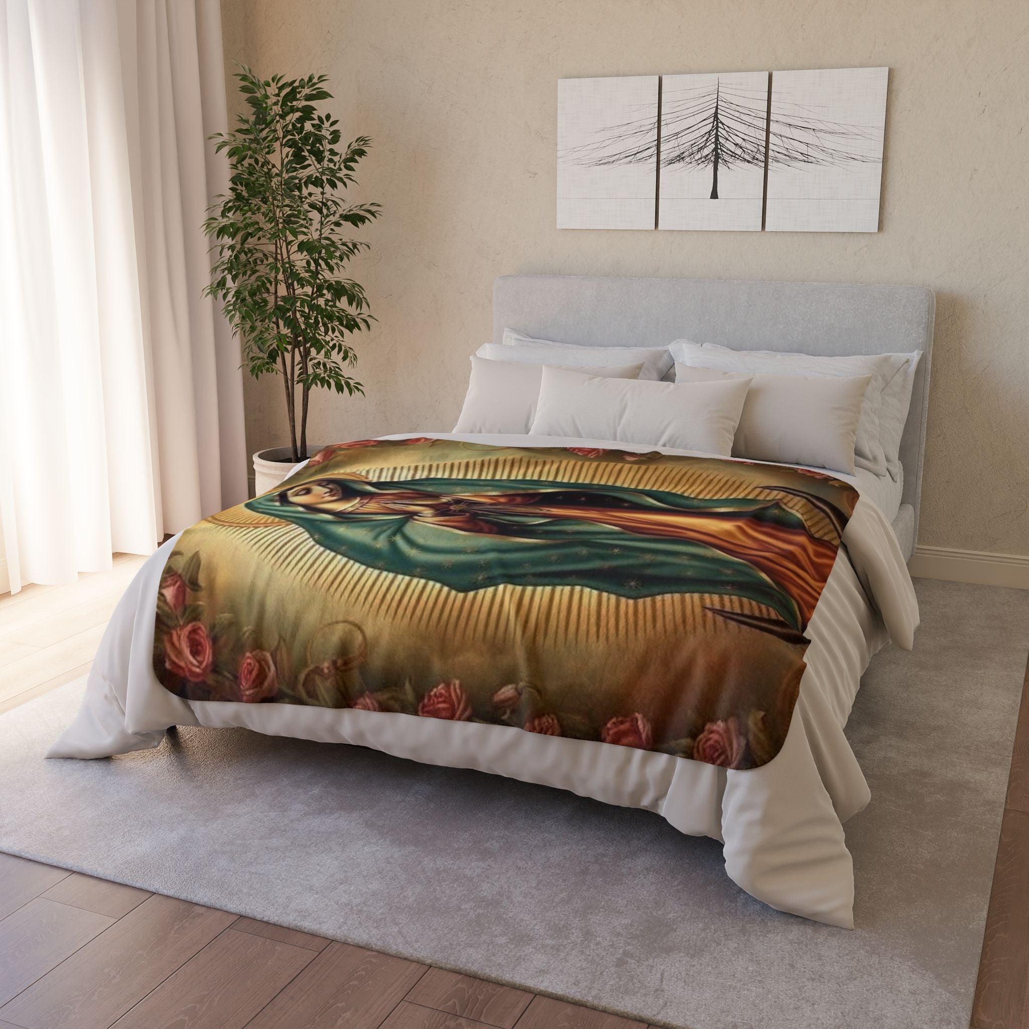 Virgen de Guadalupe Fleece Sherpa Blanket