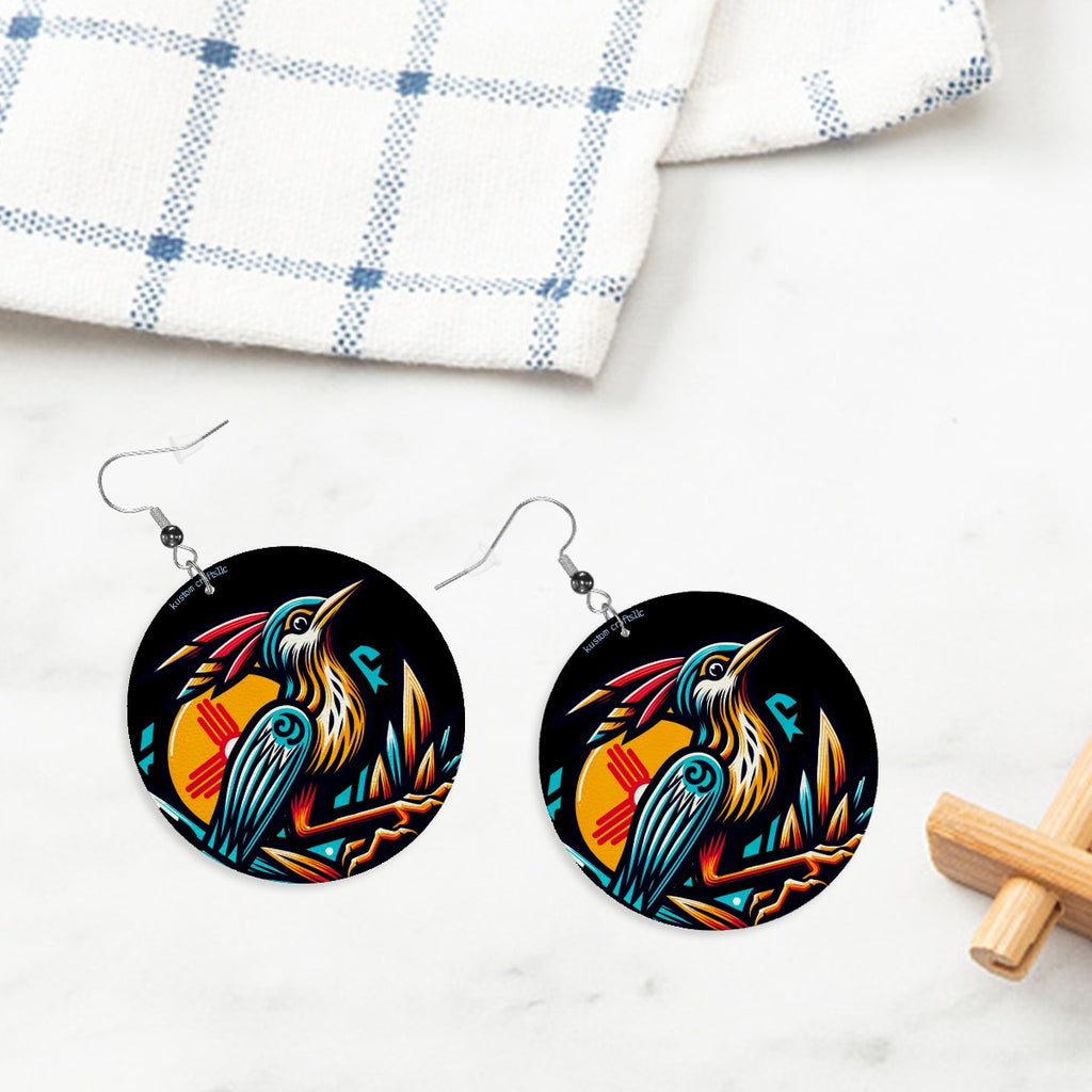 Roadrunner, Nightshade - Leather Round Earrings