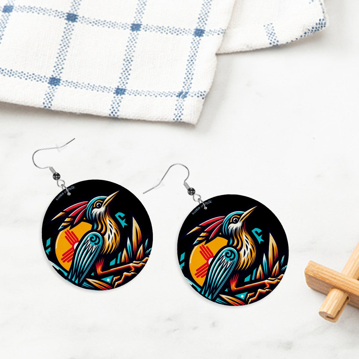 Roadrunner, Nightshade - Leather Round Earrings