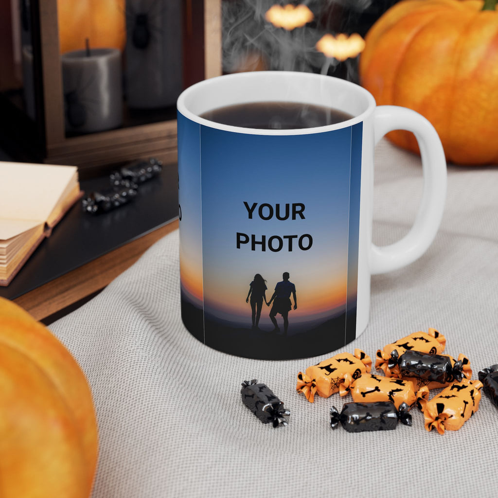 Personalized Photo Mug — Custom Sunset Couple Ceramic Coffee Cup (11oz/15oz)