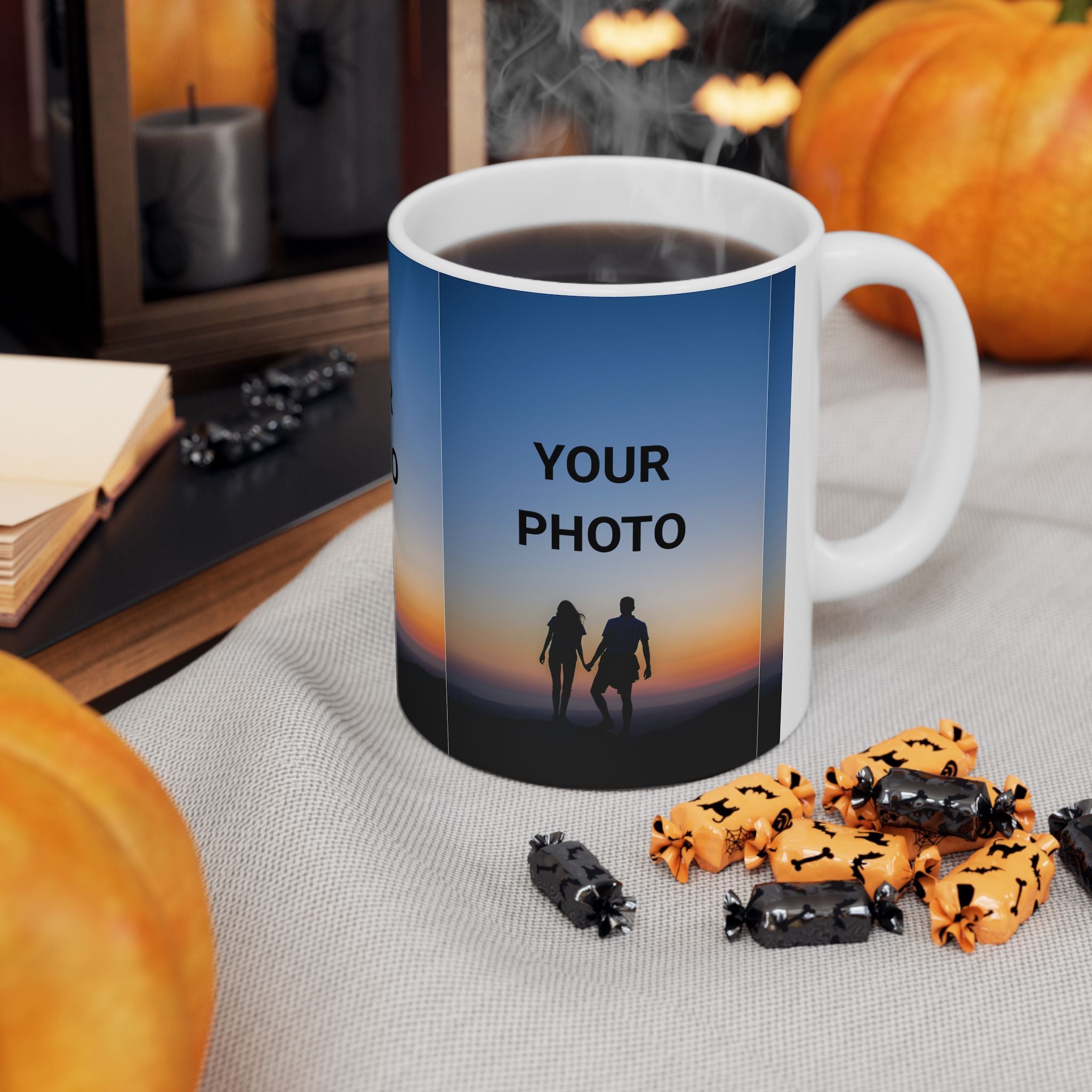 Personalized Photo Mug — Custom Sunset Couple Ceramic Coffee Cup (11oz/15oz)