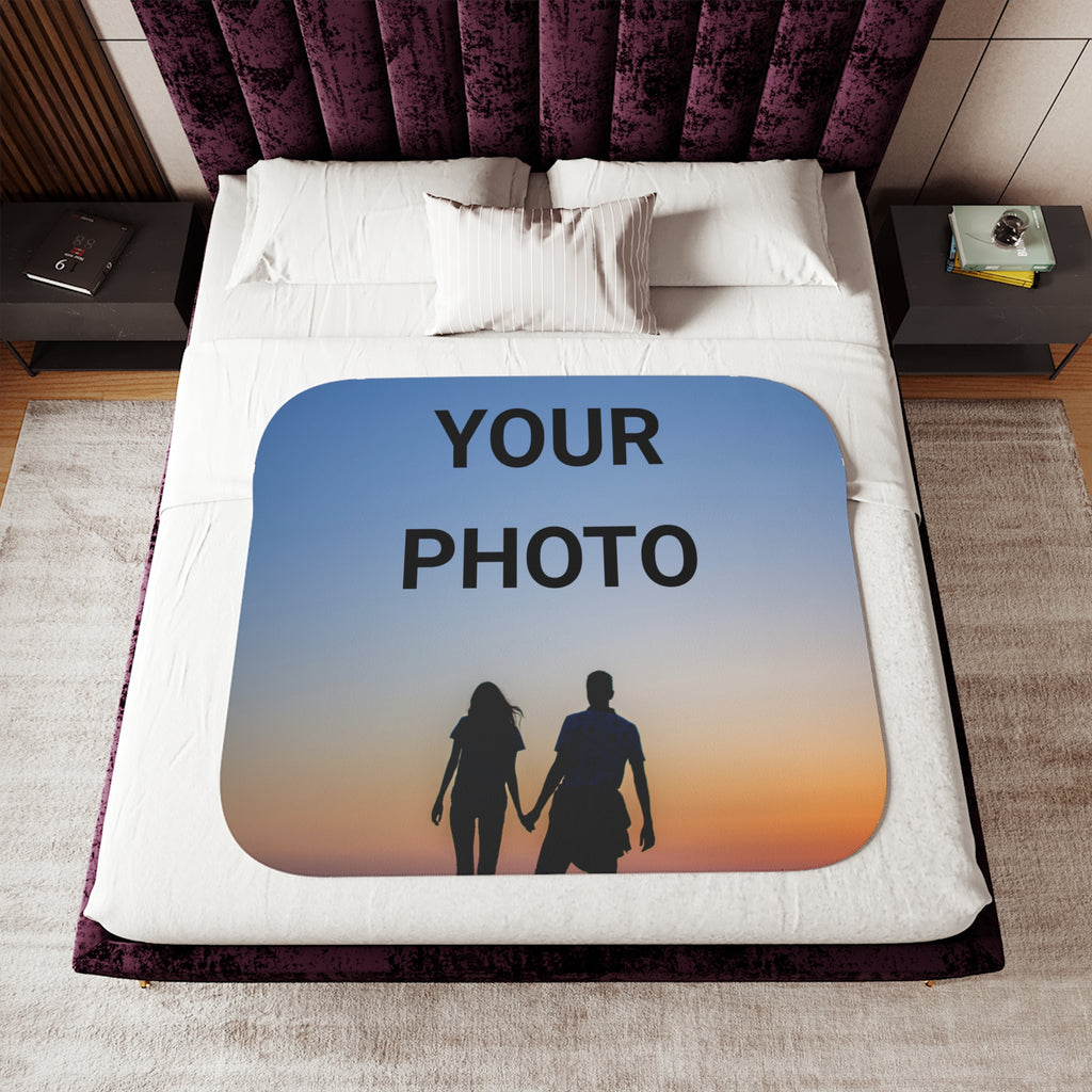 Personalized Photo Sherpa Blanket — Cozy Throw for Couples & Gifts