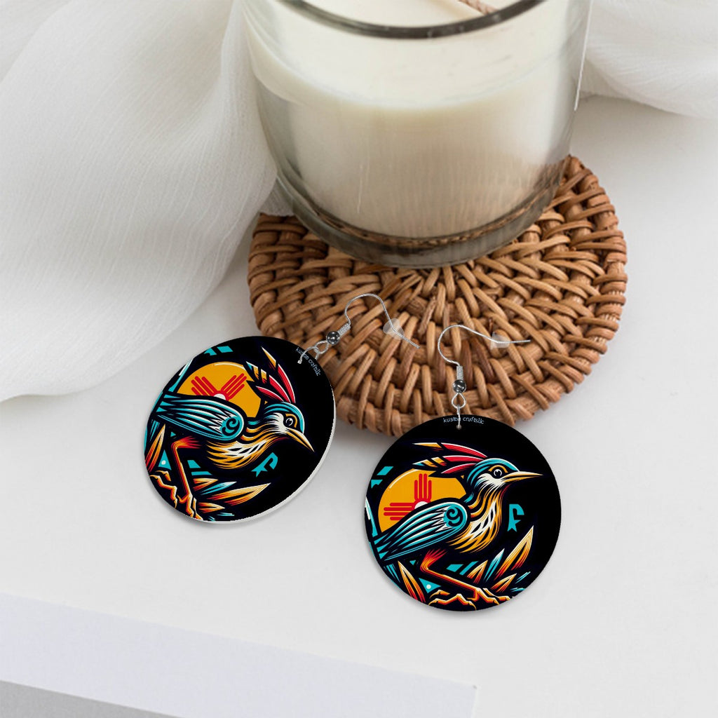 Roadrunner, Nightshade - Leather Round Earrings