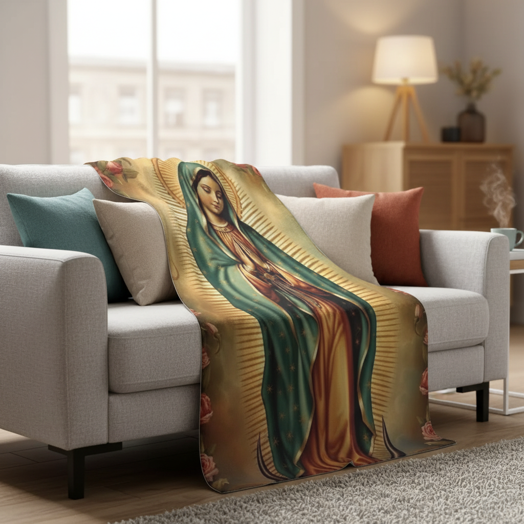 Virgen de Guadalupe Fleece Sherpa Blanket