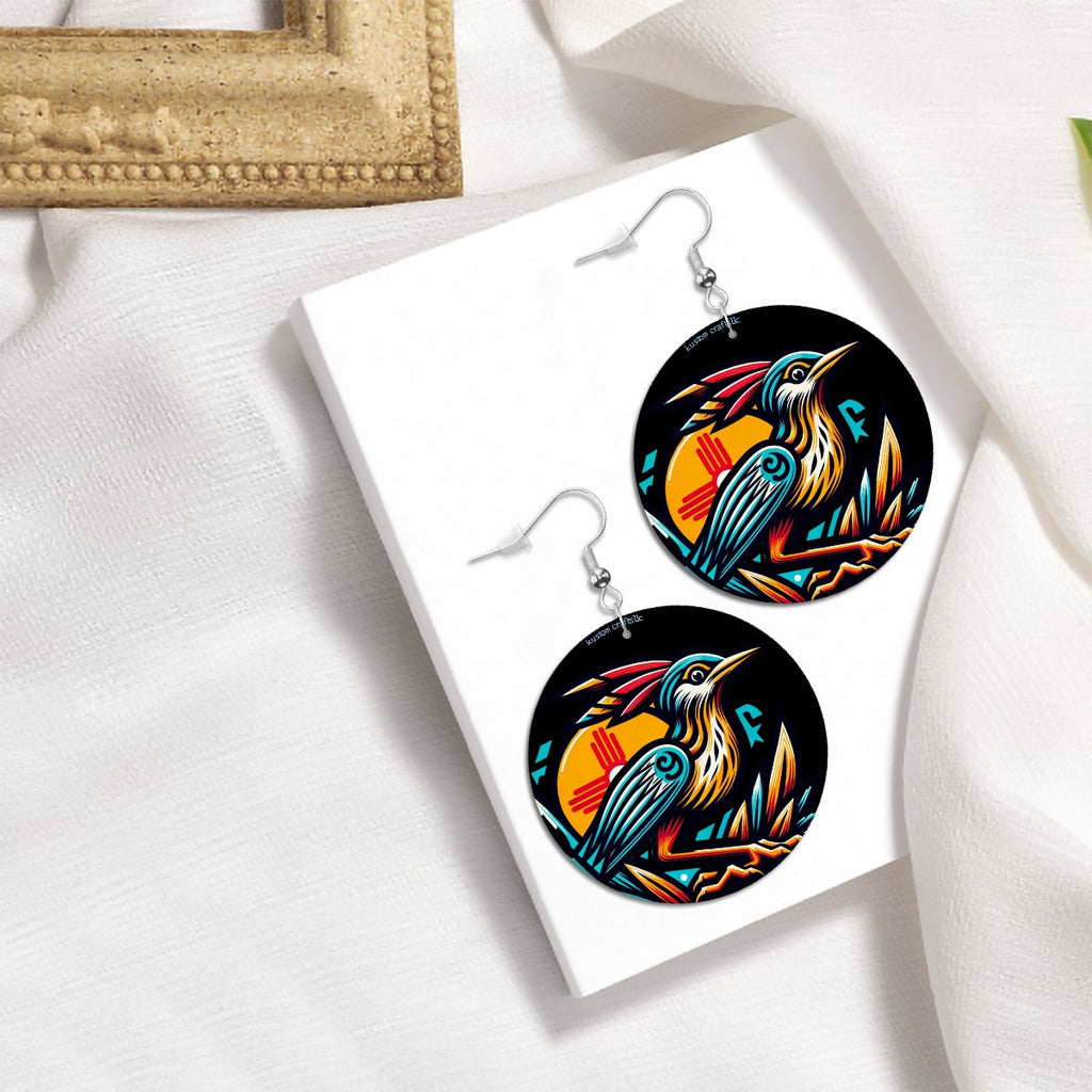 Roadrunner, Nightshade - Leather Round Earrings