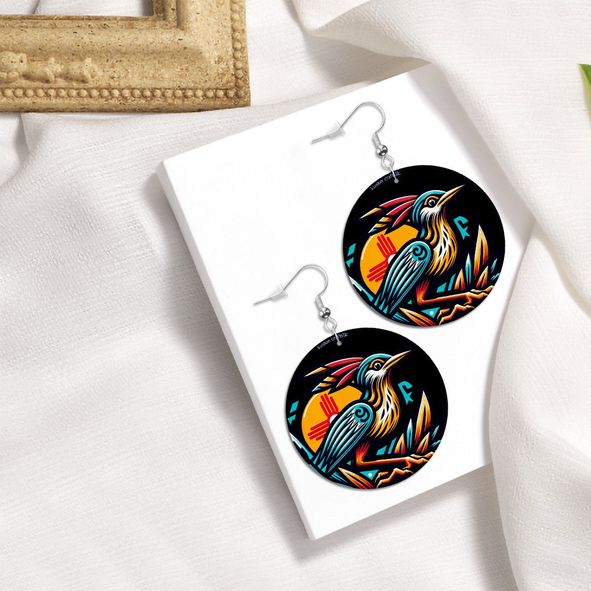 Roadrunner, Nightshade - Leather Round Earrings