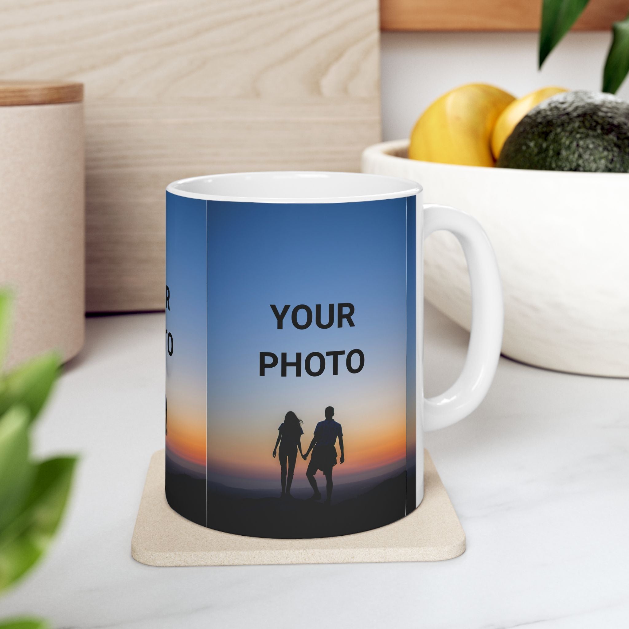 Personalized Photo Mug — Custom Sunset Couple Ceramic Coffee Cup (11oz/15oz)