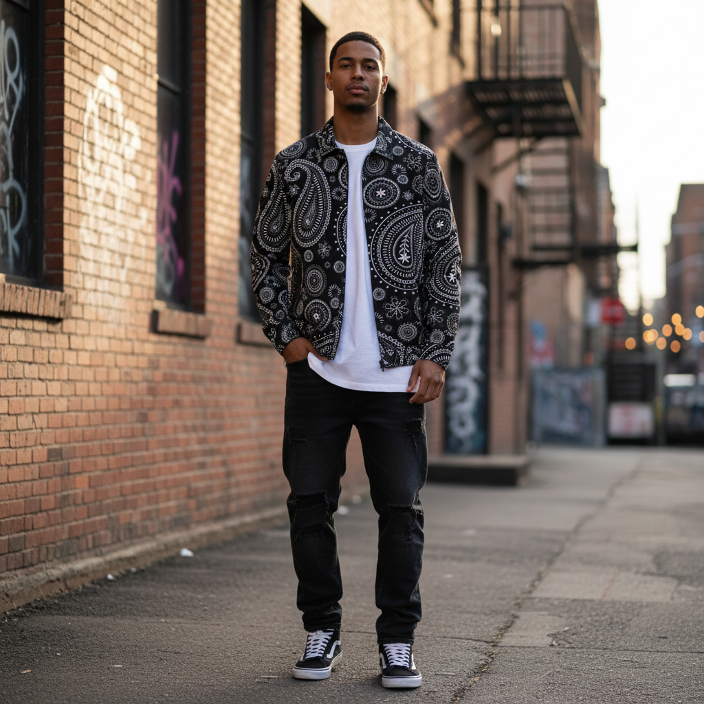 Button-up Baseball Jacket - Bandana Pattern