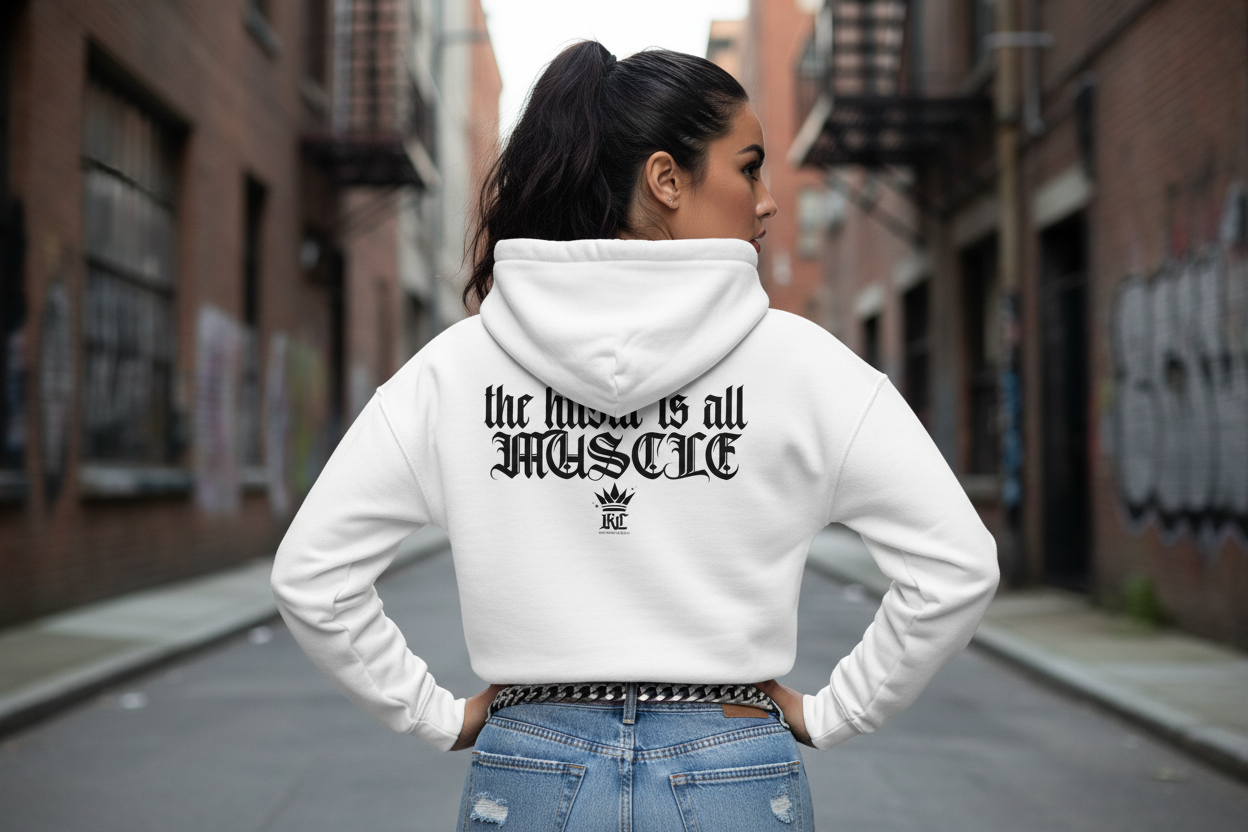 Cropped Hoodie — "the hustle is all muscle" Motivational Women's Sweatshirt
