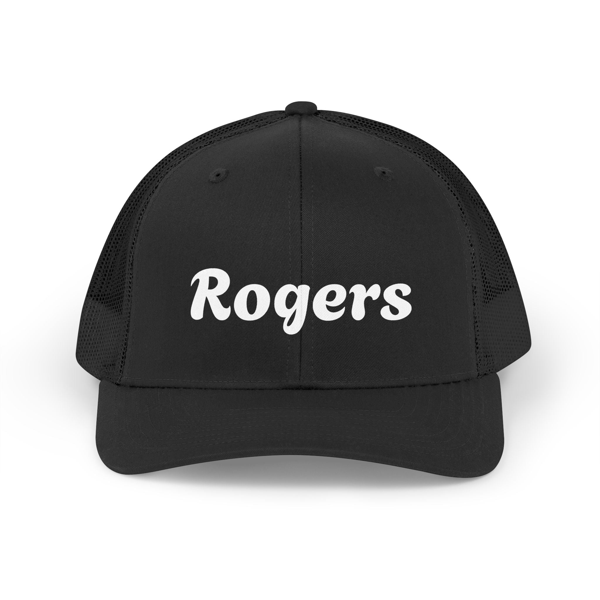 Rogers Retro Trucker Hat — Personalized Vintage Script Mesh Cap