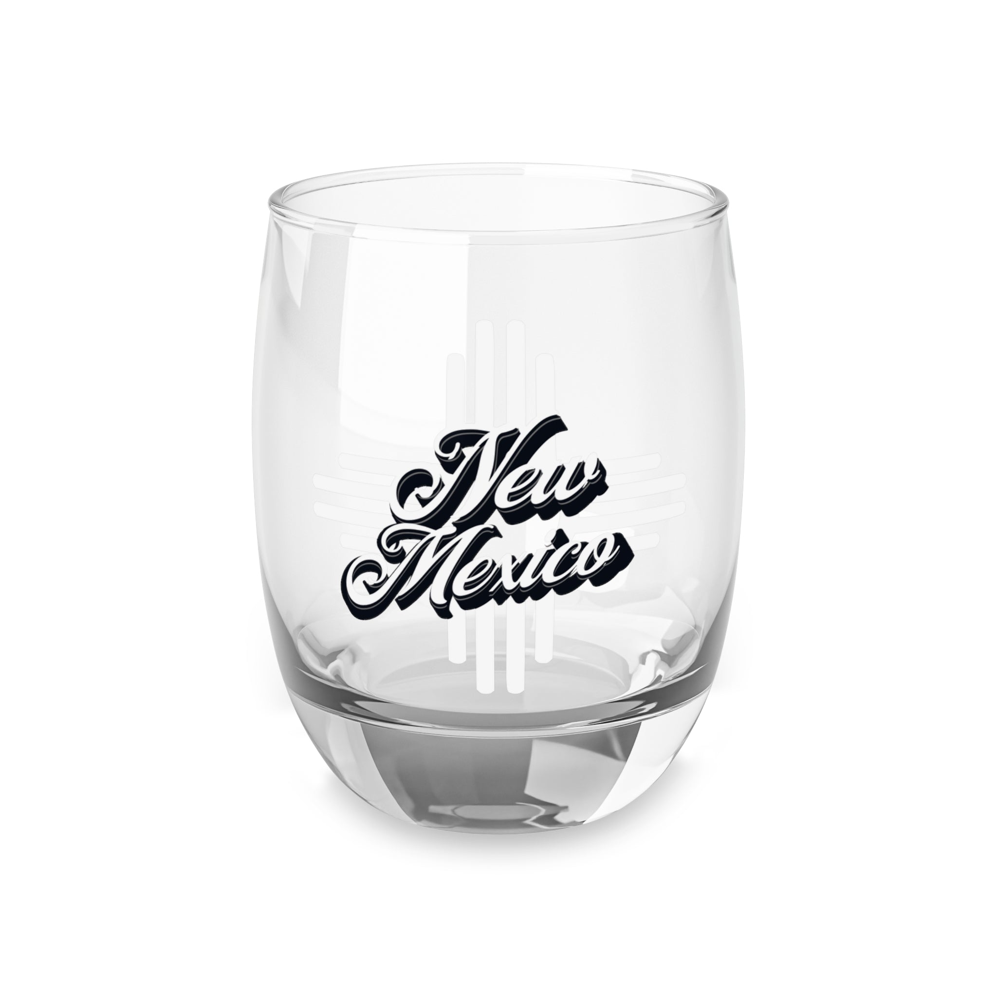 New Mexico Script Whiskey Glass | Zia Sun Symbol, State Pride