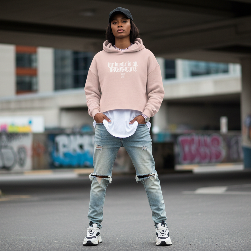 Cropped Hoodie — "the hustle is all muscle" Motivational Women's Sweatshirt