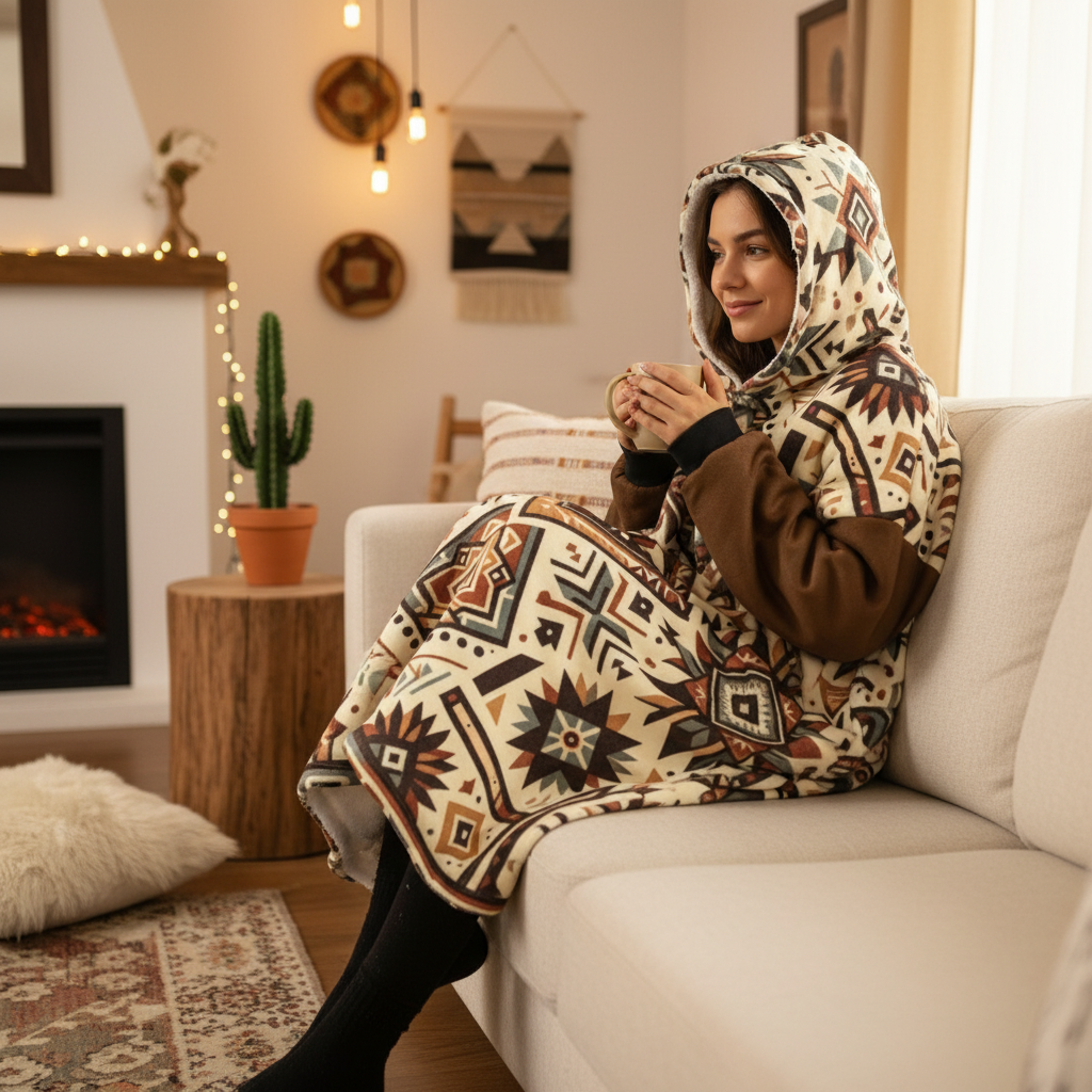 Southwestern Sherpa Hooded Blanket