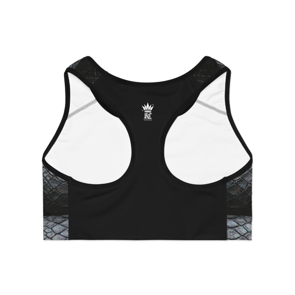 Snake Scale Sports Bra — Black Textured Athletic Crop Top