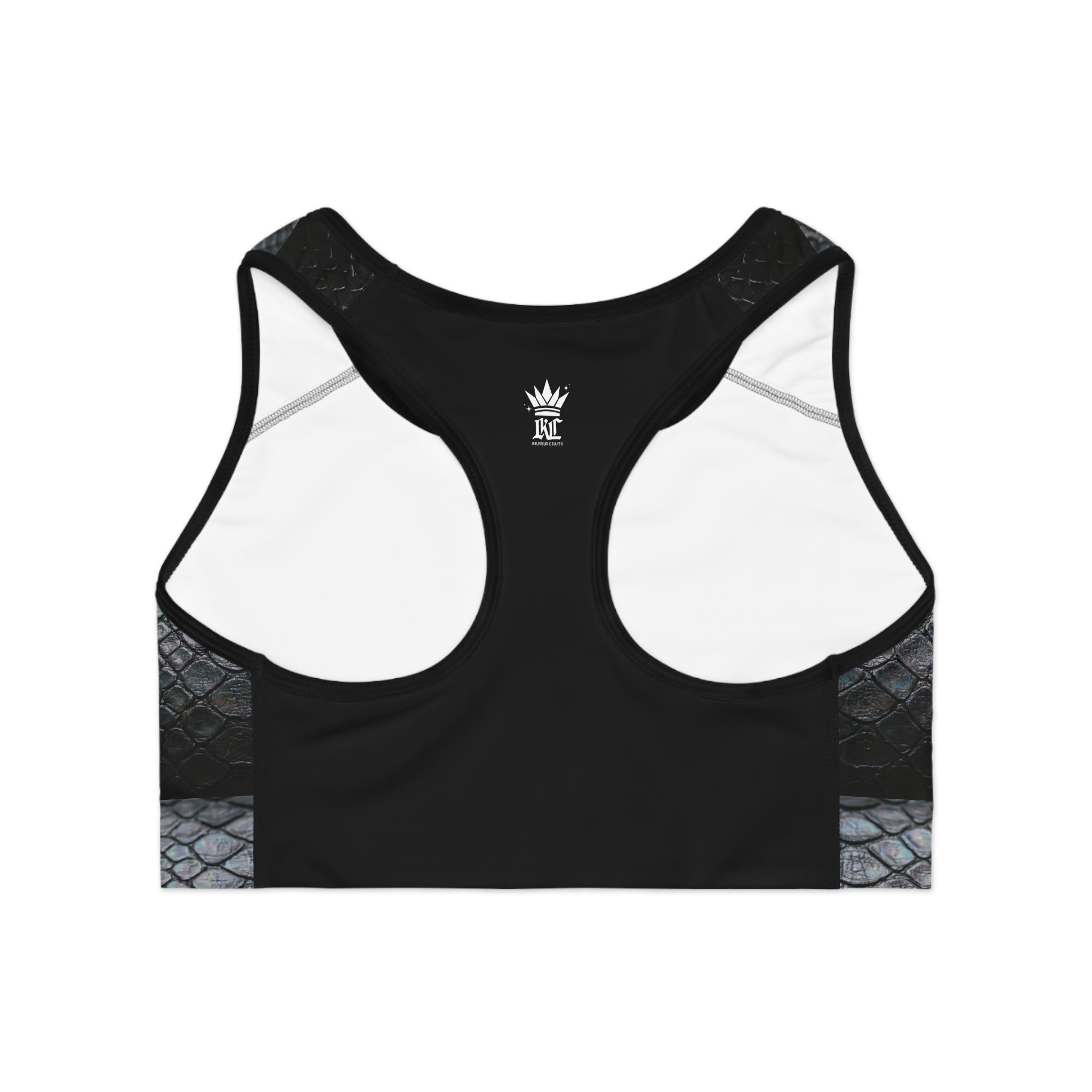 Snake Scale Sports Bra — Black Textured Athletic Crop Top