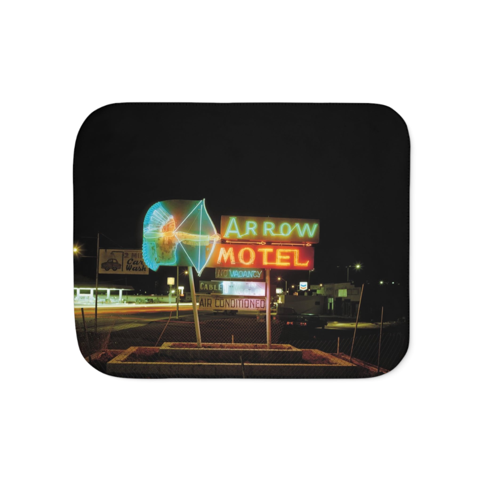 Neon Arrow Motel Sherpa Blanket — Retro Neon Sign Cozy Throw