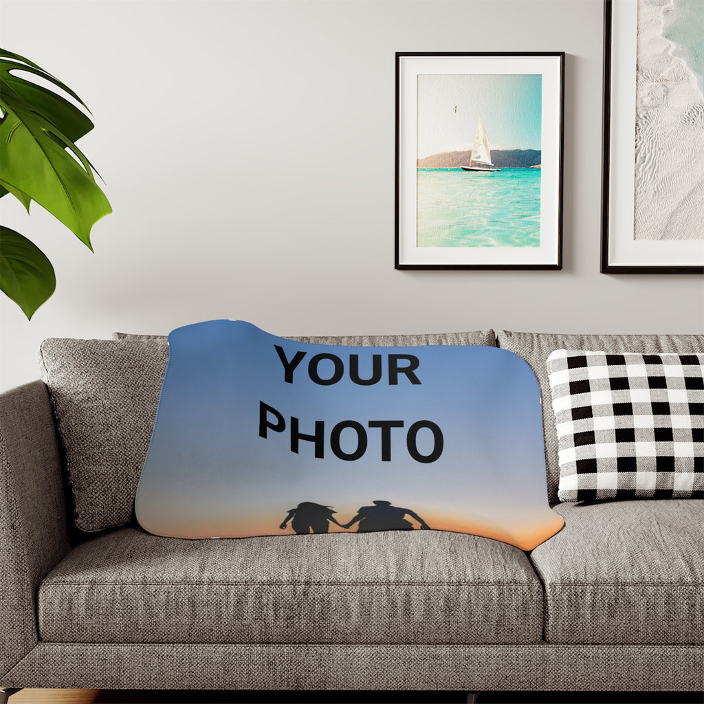 Personalized Photo Sherpa Blanket — Cozy Throw for Couples & Gifts