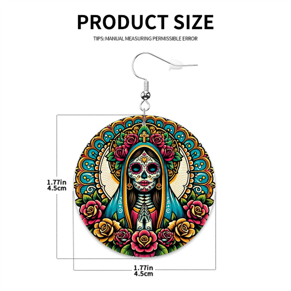 Dia De Los Muertos Virgen - Leather Round Earrings